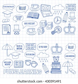Vector doodle patterns English courses Language school