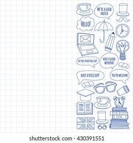 Vector doodle patterns English courses Language school