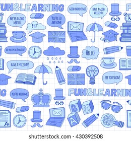 Vector doodle patterns English courses Language school