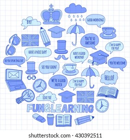 Vector doodle patterns English courses Language school