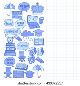 Vector doodle patterns English courses Language school