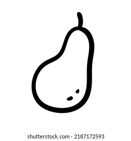Vector doodle Pear. Cartoon line food element isolated on a white background. Summer fruit, vegan food, outline icon.