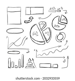 Vector Doodle Pen Drawn Charts, Graphics, Schemes and Arrows, Black Scribble Lines Isolated on White Background, Rough Draft Illustration.