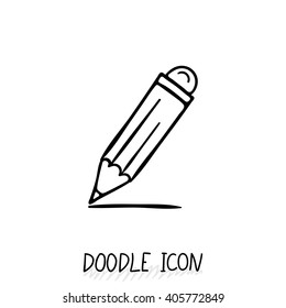 Vector Doodle Pencil Icon. Office pictogram. Pencil with eraser.