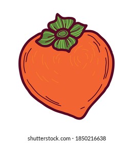 Persimón del doodle vectorial. Dibujo manual del persimmon de la fruta aislado en fondo blanco. Icono de alimento,