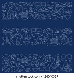 Vector doodle pictures of beach vacation and tropical sea life