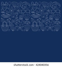 Vector doodle pictures of beach vacation and tropical sea life