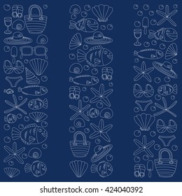 Vector doodle pictures of beach vacation and tropical sea life