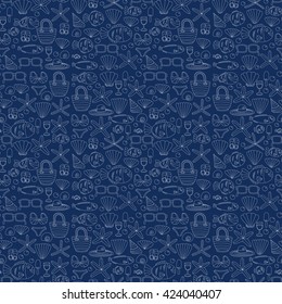 Vector doodle pictures of beach vacation and tropical sea life