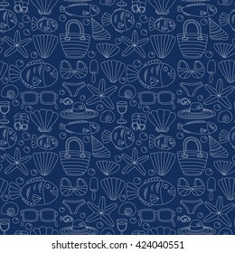 Vector doodle pictures of beach vacation and tropical sea life