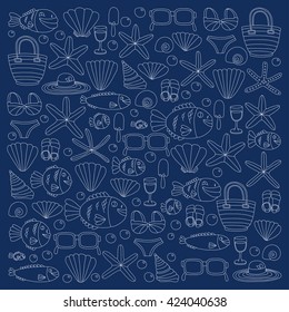 Vector doodle pictures of beach vacation and tropical sea life
