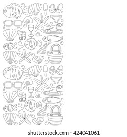 Vector doodle pictures of beach vacation and tropical sea life