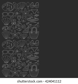 Vector doodle pictures of beach vacation and tropical sea life