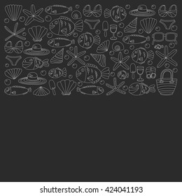 Vector doodle pictures of beach vacation and tropical sea life