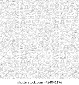 Vector doodle pictures of beach vacation and tropical sea life