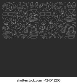 Vector doodle pictures of beach vacation and tropical sea life