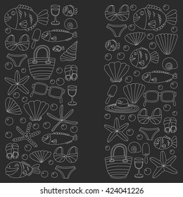 Vector doodle pictures of beach vacation and tropical sea life