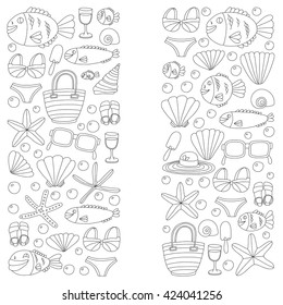 Vector doodle pictures of beach vacation and tropical sea life