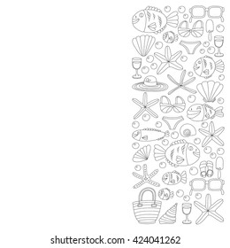 Vector doodle pictures of beach vacation and tropical sea life
