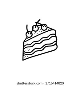 Vector doodle piece of cake. Cooking, kitchen utensils, home elements. hand illustration isolated on white background.