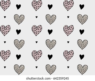Vector doodle pink hearts seamless pattern. 