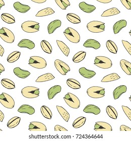 Vector doodle pistachio nuts seamless pattern background.
