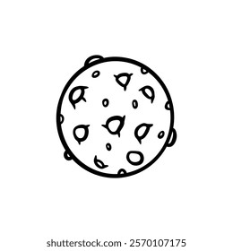 Vector doodle planet with craters. Simple icon of the moon. Hand drawn abstract planet.