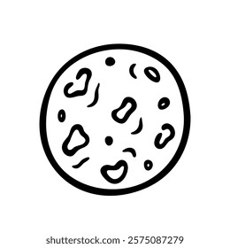 Vector doodle planet with craters. Simple icon of the moon. Hand drawn moon.