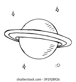 Vector doodle planet Saturn with stars, hand drawn illustration