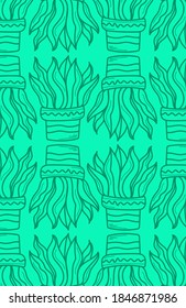 Vector doodle plants isolated on green background. Hand drawn pattern, line drawing, Doodle vector art 