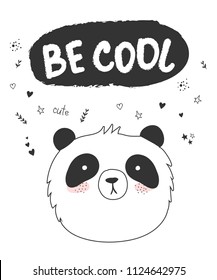 Vector doodle poster with funny panda and cute text. Postcard with adorable objects on background. Valentine's day, anniversary, save the date, baby shower, bridal, birthday
