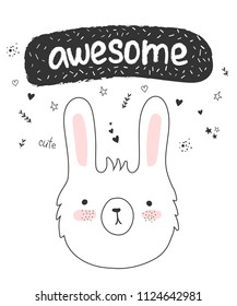 Vector doodle poster with funny rabbit and cute text. Postcard with adorable objects on background. Valentine's day, anniversary, save the date, baby shower, bridal, birthday
