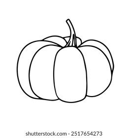 Vector doodle pumpkin. Contour drawing of autumn vegetables. Design element on a white background.