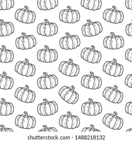 Vector doodle pumpkin fruit background illustration, seamless pattern of  pumpkin outline motif and texture.