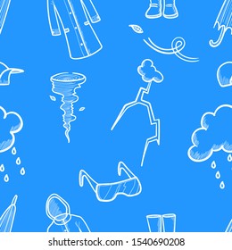 vector doodle rainy day lines seamless pattern on blue