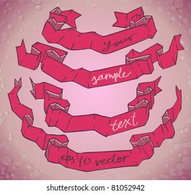 vector doodle red paper ribbon set