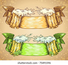 vector doodle ribbon set with beer glasses