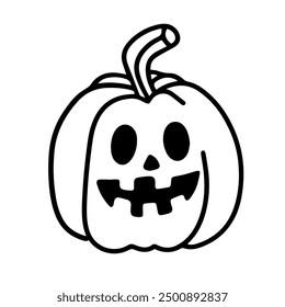 Vector doodle de una calabaza alegre madura con una cara espeluznante para Halloween. Linda ilustración sobre fondo blanco. Elementos de diseño para el logotipo, insignias, Anuncios, etiquetas, carteles