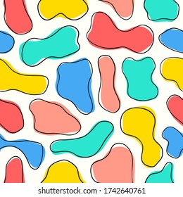 vector doodle ripple colorful and black outlines seamless pattern on white