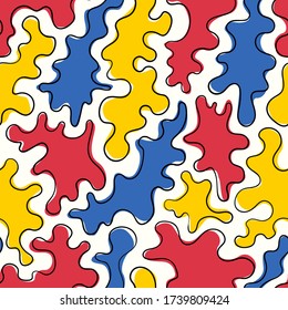 doodle vectorial ripple tres colores y contornos negros patrón transparente en blanco
