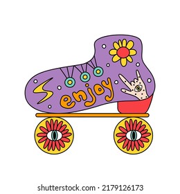 Vector doodle roller skates. Retro design element.
