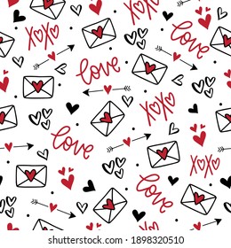 Vector doodle romantic seamless pattern.Trendy design concept for fashion textile print, wrapping and valentines day backgrounds.