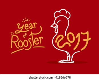 vector of doodle rooster with 2017 new year and year of the rooster word on red background