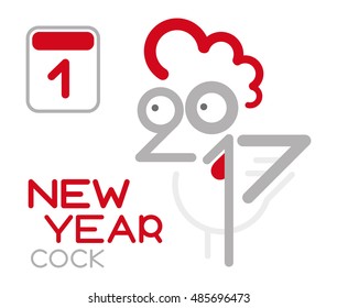 Vector of doodle rooster with 2017 new year and year of the rooster. Logo rooster.