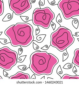 Vector Doodle Roses in Pink Seamless Repeat Pattern