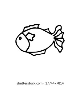Vector doodle round fish icon. Logo design template. Cute hand drawn childish linear illustration for print, web Hand-drawn, children coloring.
