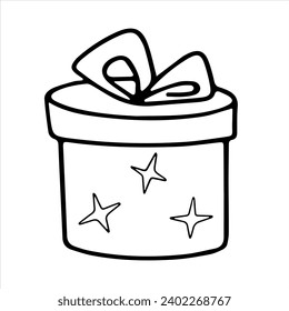 vector doodle round gift box with bow. coloring book for children