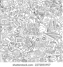 Vector doodle school icons and symbols. Hand drawn studying education objects. School clipart. 