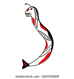 Vector doodle sea snake on white background