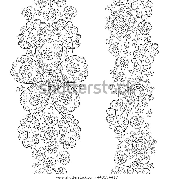 Vector Doodle Seamless Borders Flowers Leaves Stock Vector (Royalty